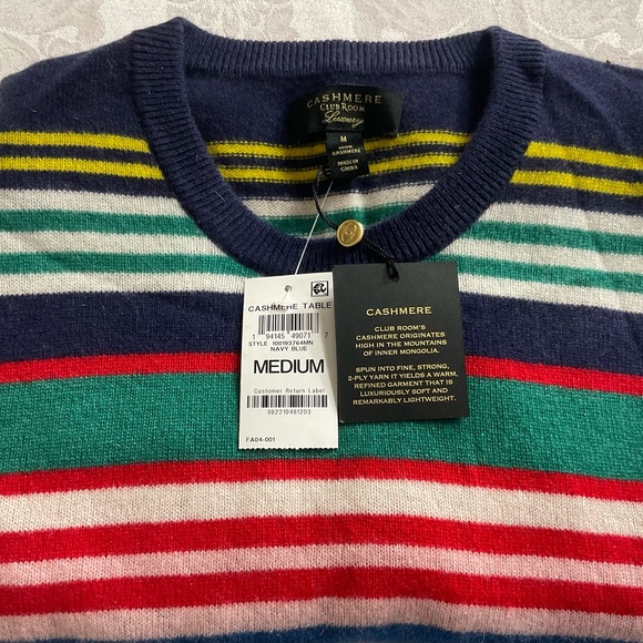 Club Room Men's Size Medium Rainbow Stripe 100% Cashmere Crew-Neck Sweater NWT - Picture 2 of 7